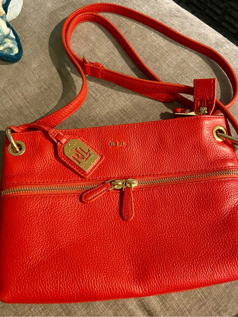 Lauren Ralph Lauren Red Pebbled Leather Crossbody with Gold Hardware